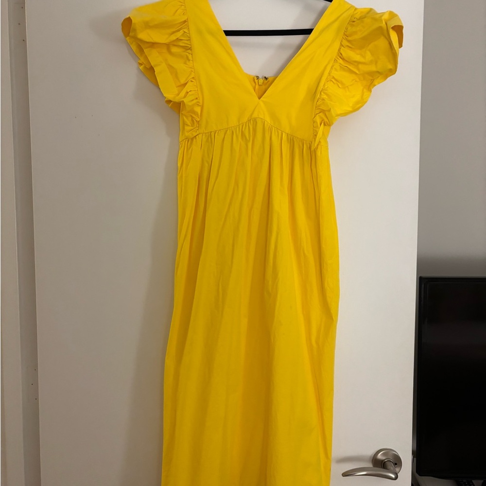 Like New Anthropologie Maeve Bright Yellow Ruffle Sleeve Cotton Dress Size XXS
